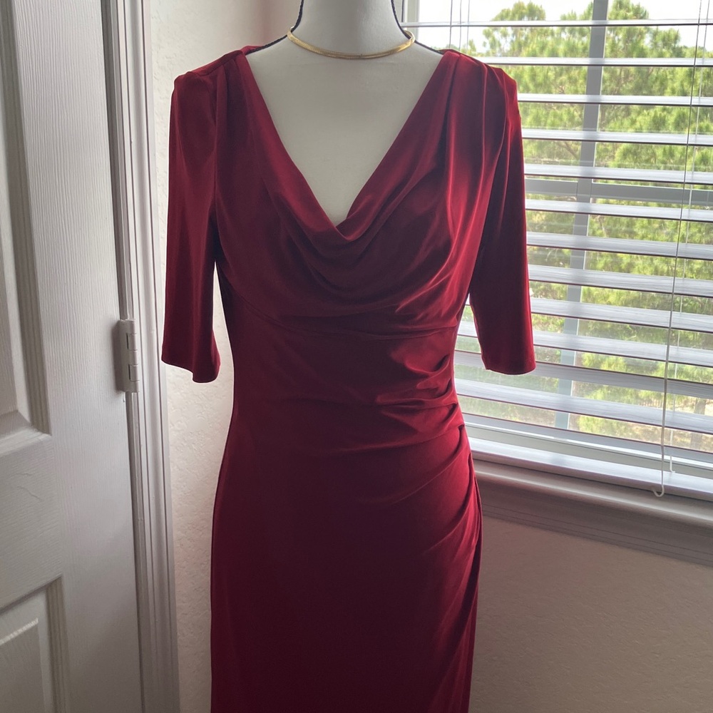 Lauren Ralph Lauren Deep Red Cowl-Neck Long Sleeve Dress